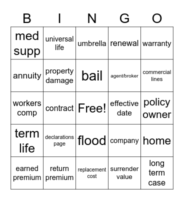 Insurance Spring street Bingo Card