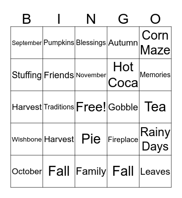 Fall Bingo Card