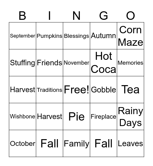 Fall Bingo Card