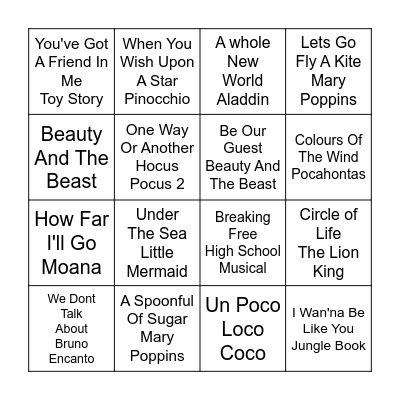 Disco Disney Bongo Bingo Card