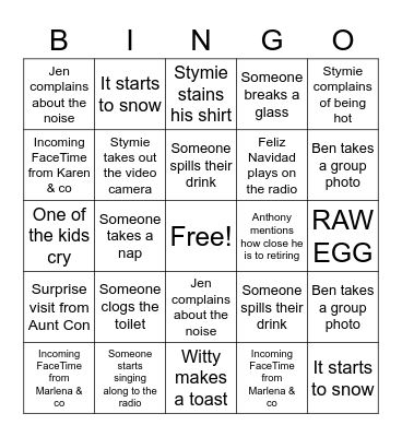 Christmas Eve Bingo Card