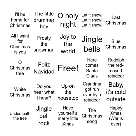 Christmas Music Bingo 🎄🎄 Bingo Card