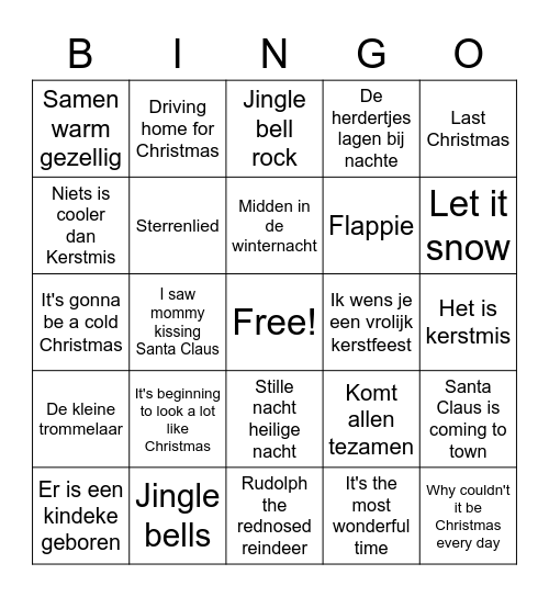 Kerstliedjes bingo Card