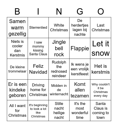 Kerstliedjes bingo Card