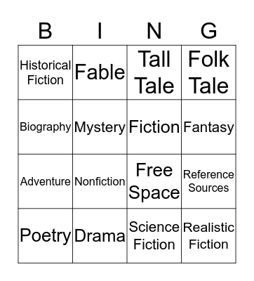 Genre "Bing" Bingo Card