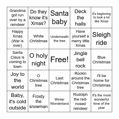 🎄Christmas Music Bingo🎅 Bingo Card