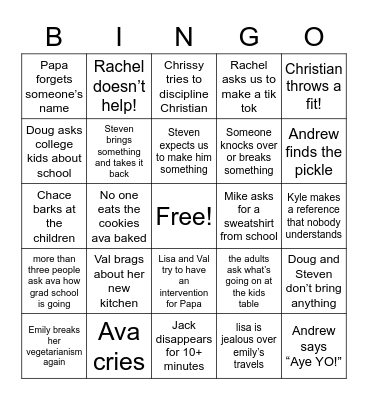 Christmas Eve Bingo Card