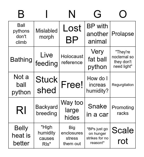 Ball python bingo Card