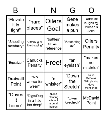 OILERS BINGO Card