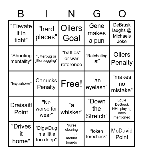 OILERS BINGO Card