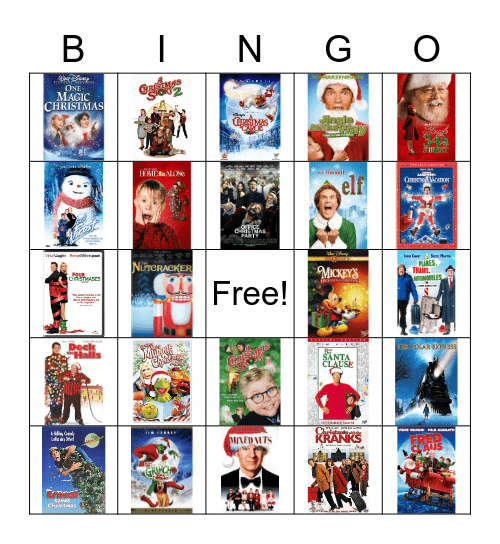 Holiday Movies Bingo Card