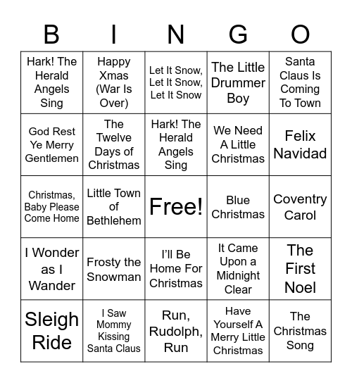 Greenway Square Music Bingo Card