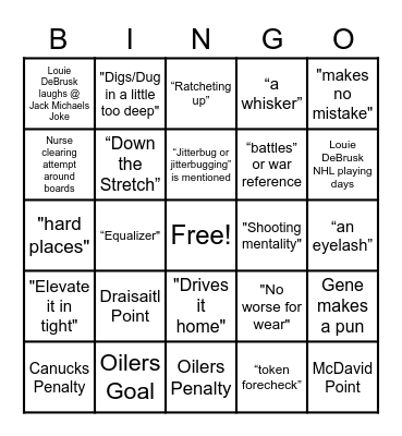 OILERS BINGO Card