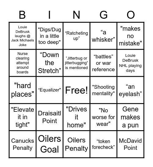 OILERS BINGO Card