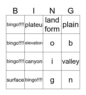 Untitled Bingo Card