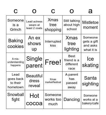 Hallmark Movie Bingo Card