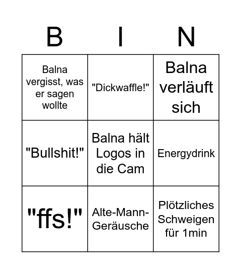 Balnas Stream Bingo Card