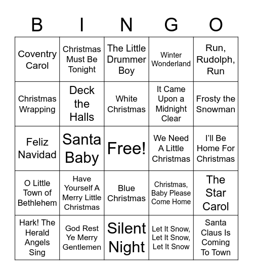 Greenway Square Holiday Music Bingo Card