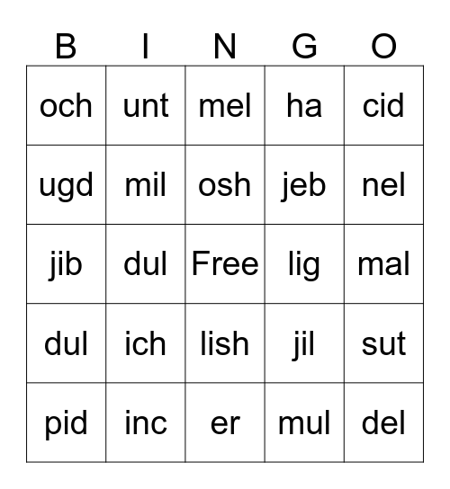 Sound Bingo Card