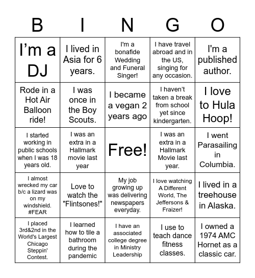 Getting to Know You Bingo Card