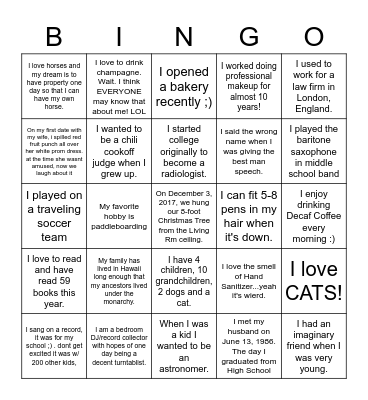 WFM: Getting to Know You Bingo Card