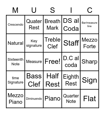Music Class Bingo Card