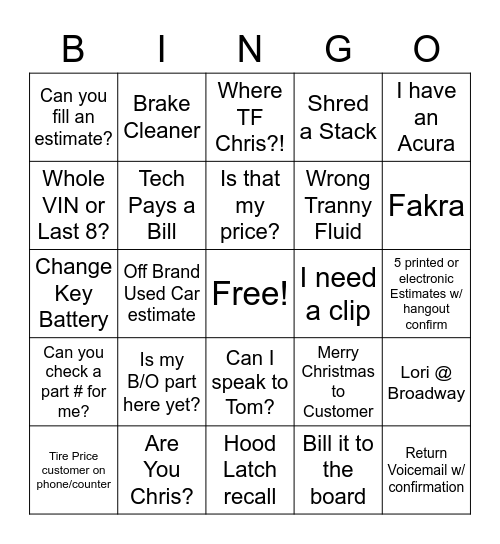In - Merry Christmas to Customer / Out - Pulukchu Bingo Card