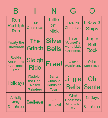 Holiday Music Bingo 2022 Bingo Card