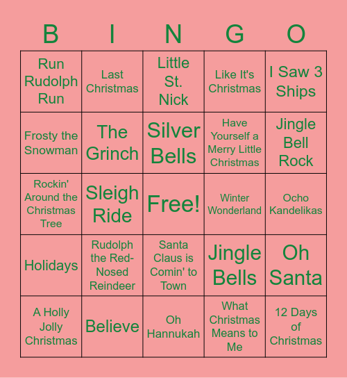 Holiday Music Bingo 2022 Bingo Card