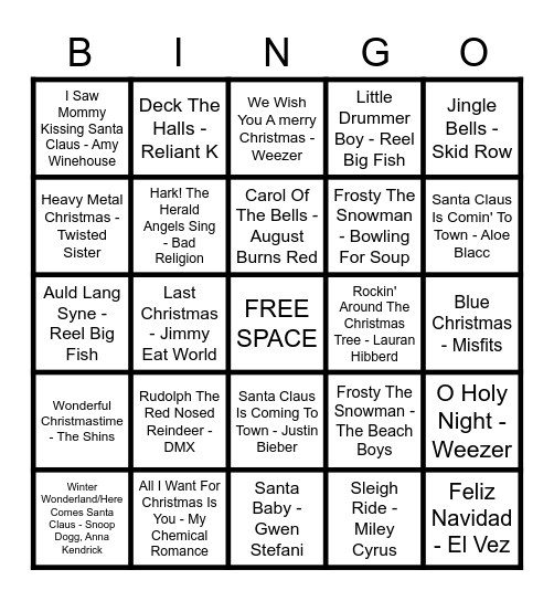 🤘 MAD DOG MUSIC BINGO - CHRISTMAS COVERS 🤘 Bingo Card