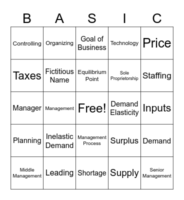 Business Bingo Card