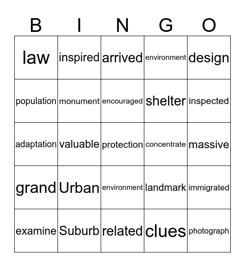 Vocabulary Bingo Card