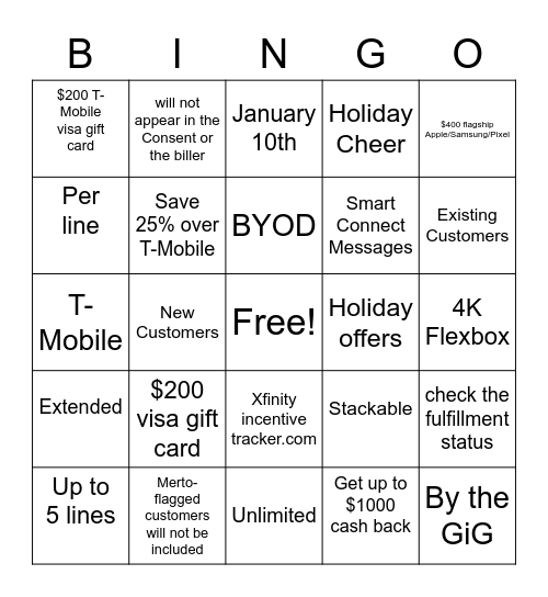 XM Holiday Bingo Card