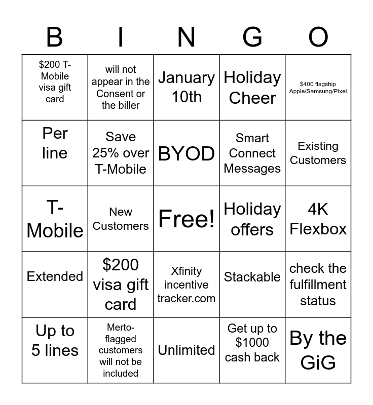 XM Holiday Bingo Card