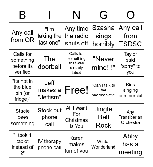 Pharmacy Bingo Card