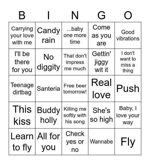 All Out 90's 2 Bingo Card