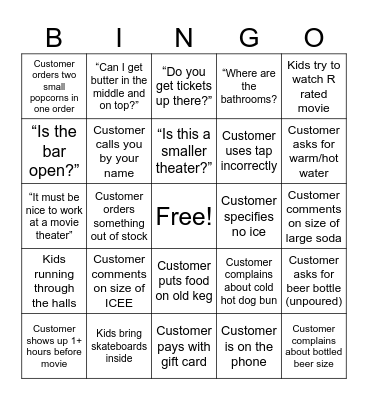Cinelux Customer Interaction Bingo Card