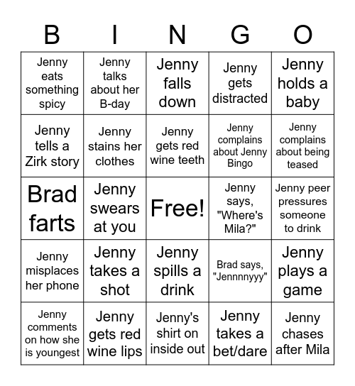 Jenny Bingo Card