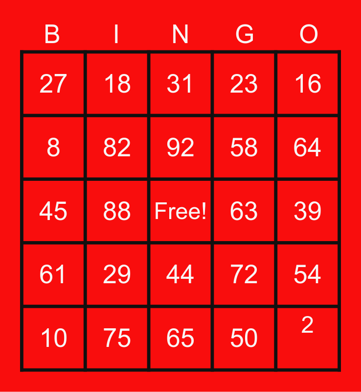 Christmas Family Fun Night Bingo Card