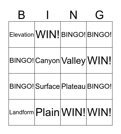 VOCABULARY UNIT 3 Bingo Card
