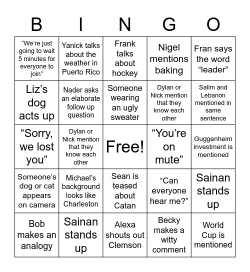 OnCorps Bingo Card