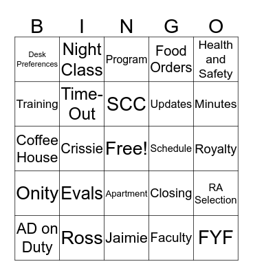 TCREW Bingo Card