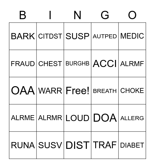 DISPATCH BINGO Card