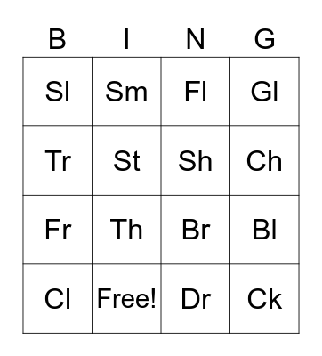 Blend/Digraph Bingo Card