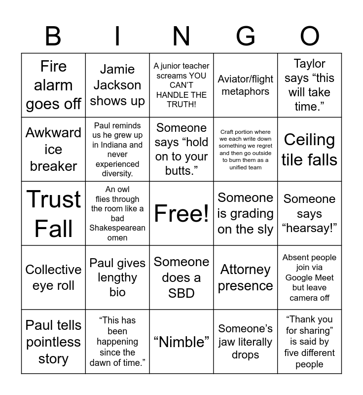 Mediation Madness Bingo Card