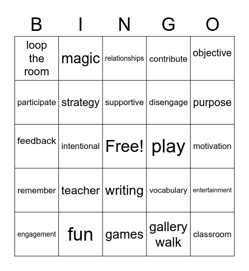 Engagment Strategy Bingo Card