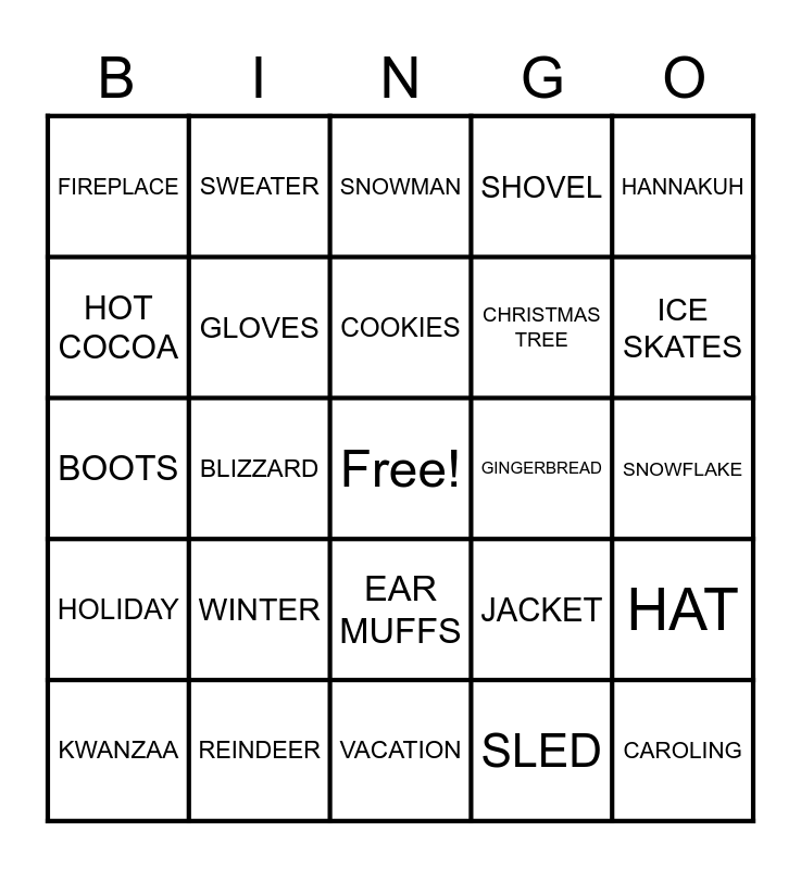 WINTER Bingo Card