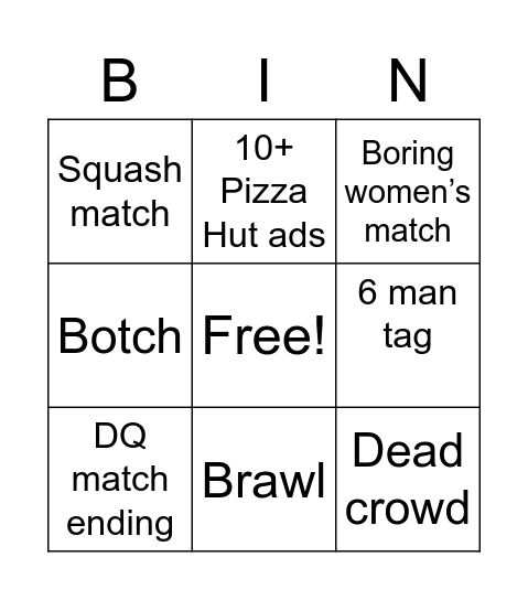 2022 Raw Bingo Card
