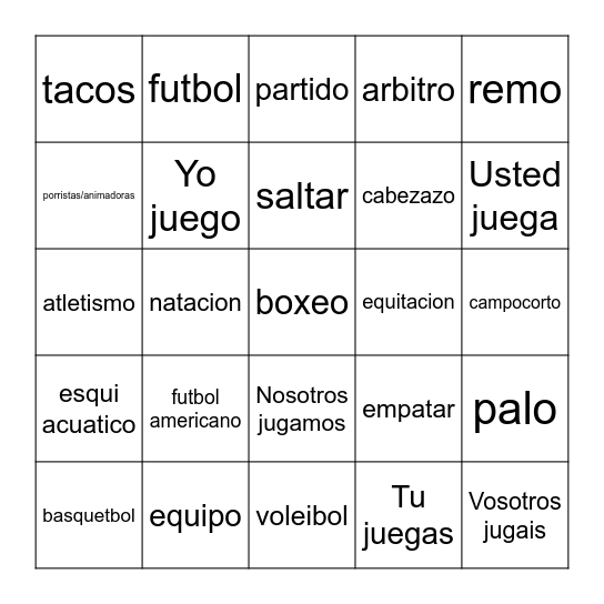 Los Deportes y Jugar Bingo Card