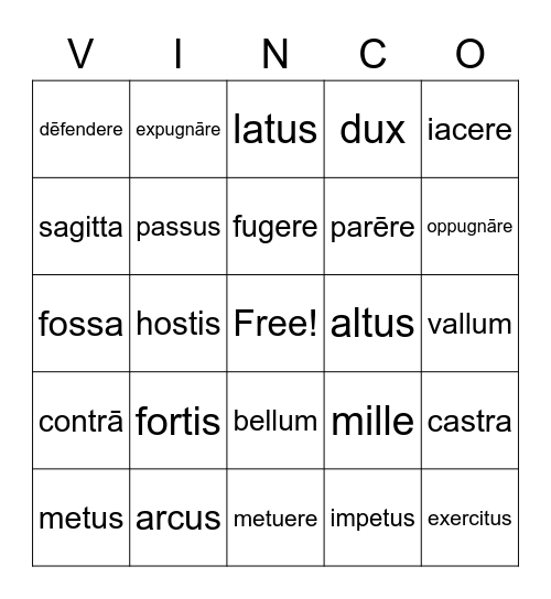 Cap.XII.72-141 Vocabulary Bingo Card